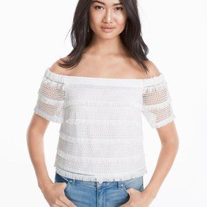 White House Black Market Off Shoulder Fringe Lace Top Size 4